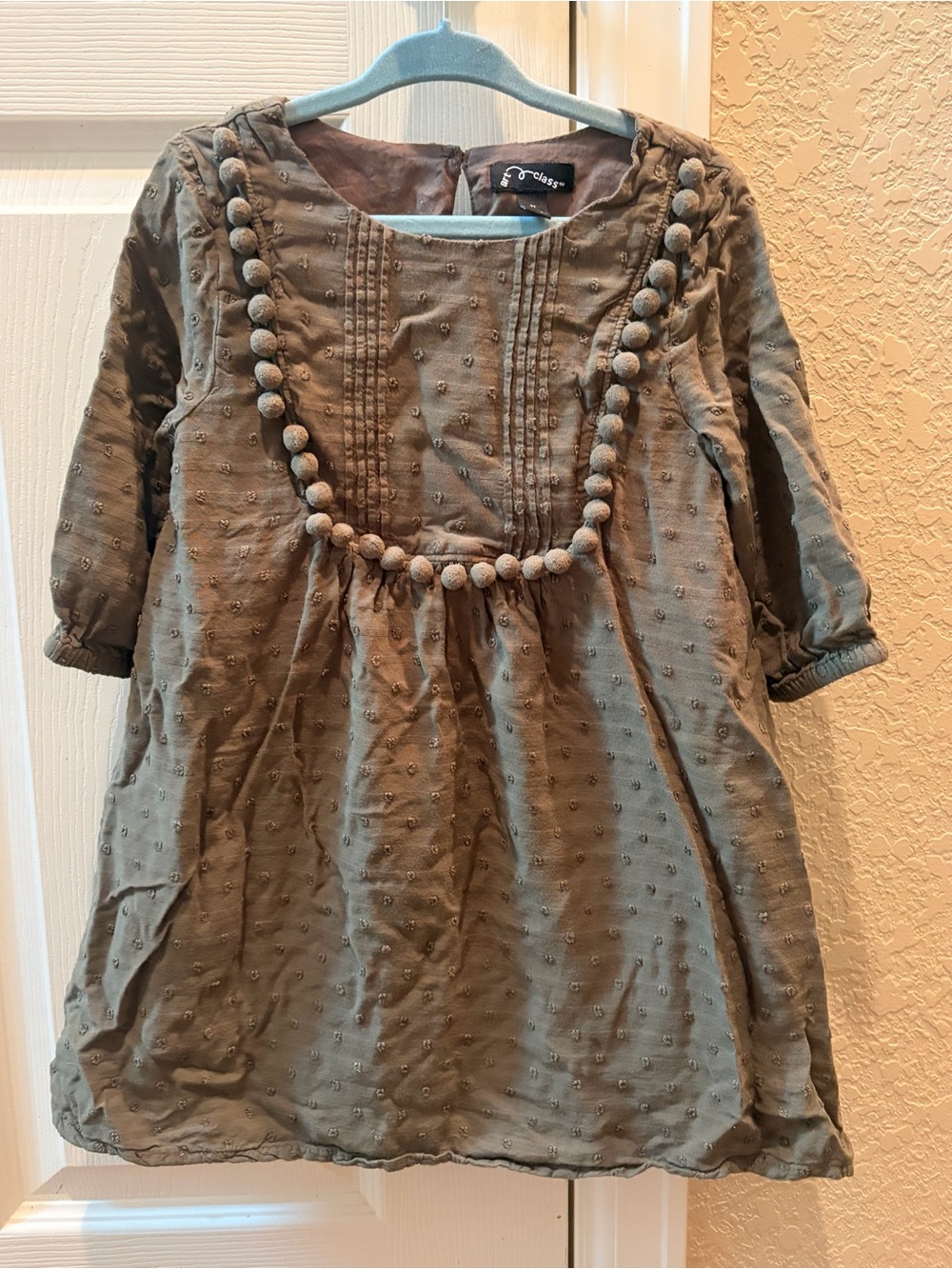 art class Olive Green Pom-Pom Detail Girls' Casual Dress